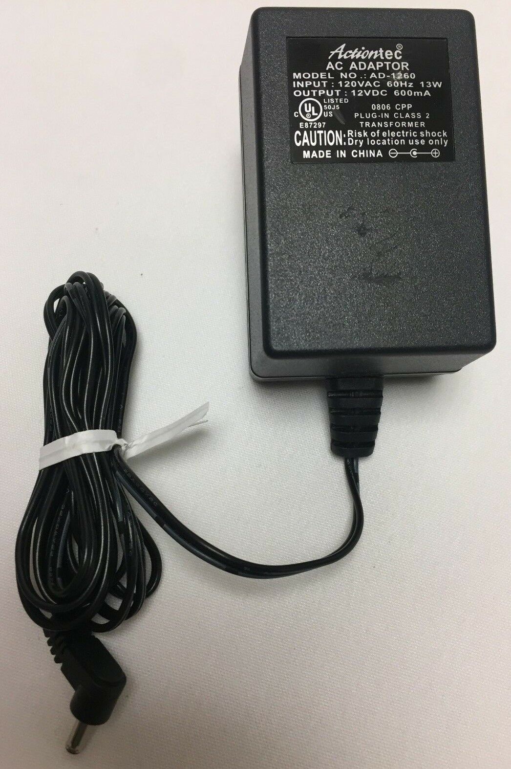 NEW Actiontec 12VDC 600mA AC Adapter AD-1260 Plug-In Class 2 Transformer - Click Image to Close